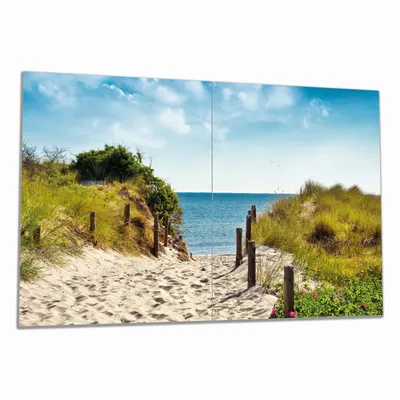 Produktbild von Wallario Herdabdeckplatte aus Glas, Größe 80 x 52 cm 2-teilig, Motiv Auf dem Sandweg zum Strand
