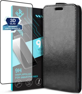 Produktbild von Handy Hülle für Samsung Galaxy S24 Ultra mit 9H Displayglas Displayschutz Plus Magnet Cover Case Klapphülle Schutzhülle Farbe: Schwarz