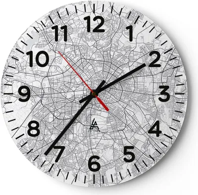 Produktbild von Wanduhr - Rund - Glasuhr - Stadt Karte Berlin - 30x30cm - Schleichendes Uhrwerk - Lautlos - zum Aufhängen bereit - Dekoration Modern - Wanddekoration aus Glas - C4AR30x30-4681