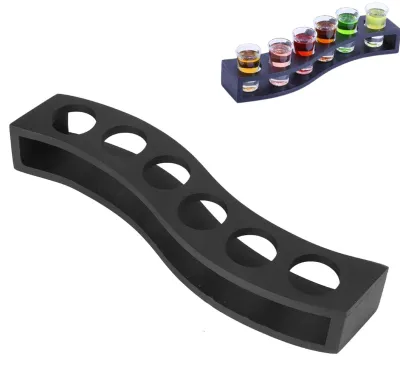 Cocktailhalter mit 6 Shots, Holz-Servierbrett, schwarz, 33x5x6 cm
