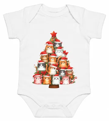 Image de Arbre de Noël pour chats. Propriétaires de chats. Noël. Body pour bébé, blanc, taille 3/6 mois