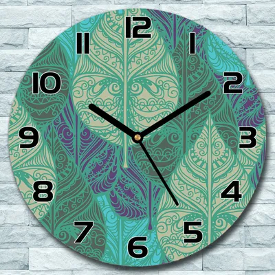 Produktbild von Wanduhr aus Glas Rund fi 30 Blätter blau lila Quarz Deko Schlafzimmer Büro