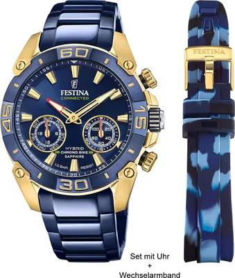 A watch and an extra strap are displayed against a white background.