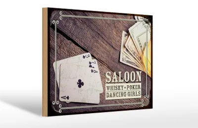 Produktbild von Holzschild Spruch Saloon Whisky Poker Dancing 30x20cm