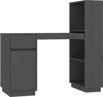 Image de vidaXL Bureau gris 110x53x117 cm pin massif