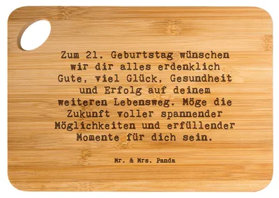 Produktbild von Mr. & Mrs. Panda Schneidebrett Spruch 21. Geburtstag - Transparent - Geschenk, Lachen, Geburtstagsgeschenk, Holzbrett, Einzigartig, holzschneidebrett, Erwachsensein