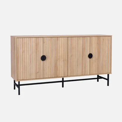 Produktbild von sweeek - Anrichte mit geriffeltem Holzdekor, viertürig, 157,5 cm - Eichenfarben