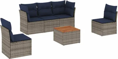 Produktbild von vidaXL 6-tlg. Garten-Sofagarnitur mit Kissen Grau Poly Rattan