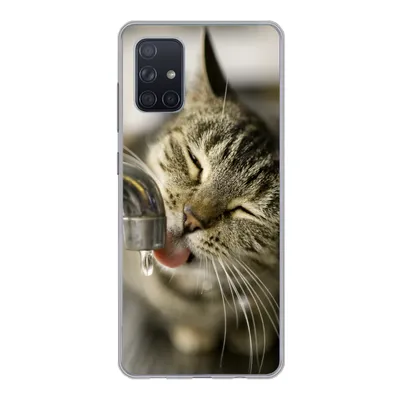 Produktbild von MuchoWow® Handyhülle Schutzhülle Hülle für Samsung Galaxy A51 5G Katze - Wasserhahn - Getränk Silikon Softcase Handy Hülle - Abbildung