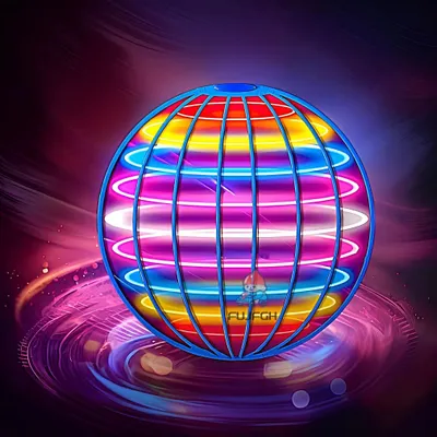 Produktbild von Blauer Flying Spinner Ball mit LED, handgesteuerter Schwebe Ball, USB Mini Drohne Spielzeug, Magic Hover Ball 9,5 cm