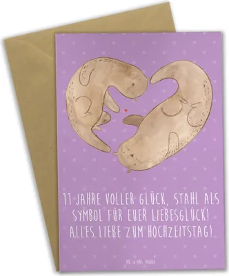 Produktbild von Mr. & Mrs. Panda babykarte 11. Hochzeitstag Stahlhochzeit - Lavendeltraum - Geschenk, Zusammenhalt, Glück, Geschenke, weihnachtskarten, einladungskarten, Beileidskarte