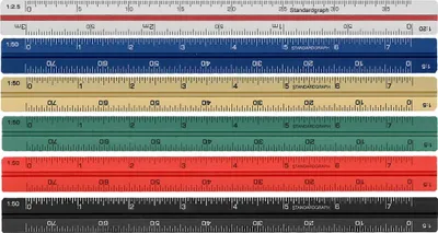 Produktbild von Standardgraph Dreikantmaßstab Aluminium silber 1:2,5/1:5/1:10/1:20/1:50/1:100,15cm