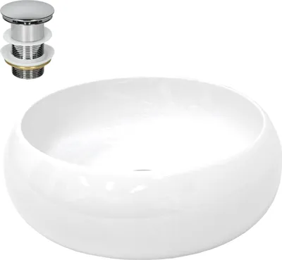Produktbild von LuxeBath Waschbecken Aufsatzwaschbecken Rund, 40x35x15,5 cm, Weiß, aus Keramik, inkl. Ablaufgarnitur ohne Überlauf