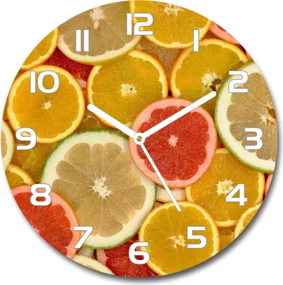 Produktbild von Wanduhr aus Glas 30fi Glasbild Glasuhr Gehärtetes Glas - weisse-zeiger - Citrus fruits