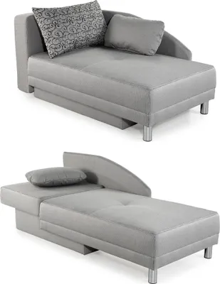 Produktbild von Récamiere-Schlafsofa Federkern Couch Liege Gästebett mit Bettkasten in Hellgrau / 15122