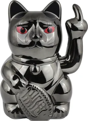 Produktbild von Glückskatze Angry Cat Maneki-neko Stinkefinger Mittelfinger metallic schwarz 15cm Winkekatze Lucky cat