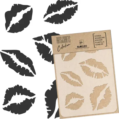 Produktbild von Malschablone für Handwerk A5 15x21cm, Lippen Mund Design Muster, Wiederverwendbare Kunststoff DIY & Scrapbooking Zeichenschablone
