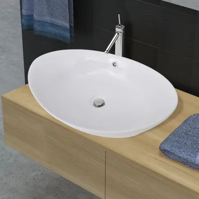 Produktbild von Keramik Waschbecken Keramikspülen Überlauf Oval 59 x 38,5 cm