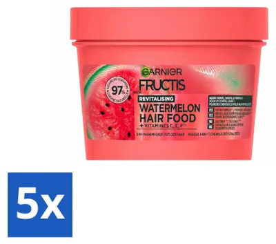 Produktbild von 5 x Garnier Fructis Hair Food Watermelon 3-in-1 Haarmasker für kraftloses Haar - 400 ml - Vorteilspackung - 5 Stücke