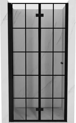 Produktbild von Mexen Mist-F Duschfaltür links 95 cm, schwarzes Gitter, schwarz - 8A6-095-000-70-77-L