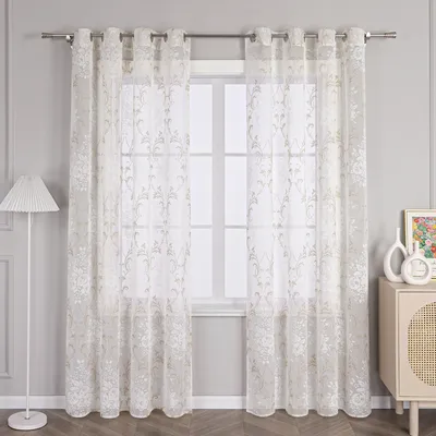Produktbild von Joyswahl Vorhang Modern Gardinen mit Ösen Ausbrenner Voile Vorhänge Transparent Schlafzimmer Wohnzimmer, Sand HxB 145x140cm, 1 Stück