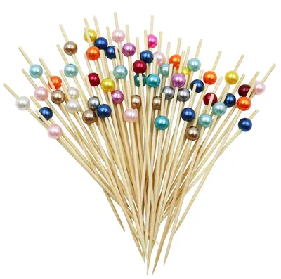 200 Bambus-Cocktailspieße 12 cm mit bunten Acrylperlen