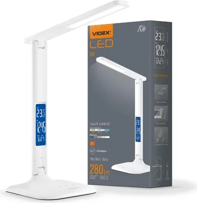 Produktbild von LED-Schreibtischlampe, 5 W, 490 lm, Weiß, dimmbar, Touch-Farbwechsel, Videx-Display