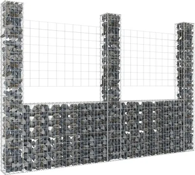 Obrázek produktu pro vidaXL Gabionový koš ve tvaru U se 3 sloupky Žehlička 260x20x200 cm