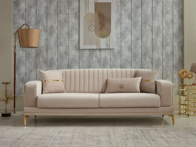 Produktbild von Couch 3 Sitzer Luxus Dreisitzer Sofa Stoffsofa Polstersofa Beige Couchen