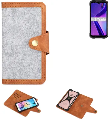 Produktbild von K-S-Trade Handyhülle kompatibel mit Doogee S98 Schutzhülle Filz-Hülle Kunst-Leder hellgrau braun (1x)