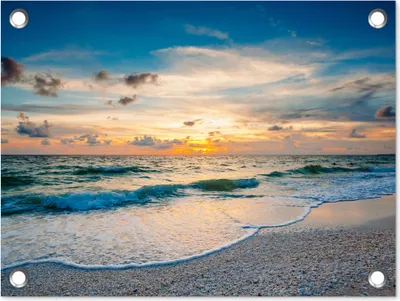 Produktbild von MuchoWow® 40x30 cm Outdoor-Poster Gartendeko Sichtschutz Garten Poster für den Garten  Strand - Meer - Sonnenuntergang