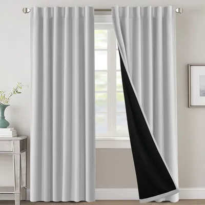 Thermogardinen 2er-Set, 214x132 cm, blickdicht, grau-weiß