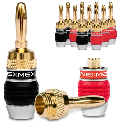 Produktbild von Bananenstecker 4mm schraubbar NEXMEX 24k vergoldet Lautsprecherkabel 12x Stecker
