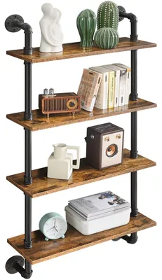 Schwebendes Wandregal 4 Ebenen 60 cm Holz Retro Industrie