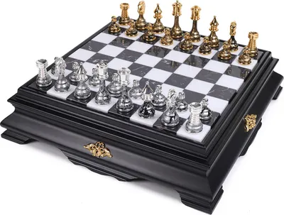 Immagine prodotto di Set Italiano In Ottone/Legno Oro/Argento Fantasy + Scacchiera In Marmo/Legno 46
