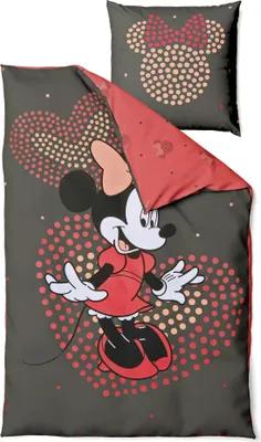 Produktbild von JACK Disney Renforcé Wende Bettwäsche 2tlg. 135x200cm Minnie Mouse Herzen Grau Rosa