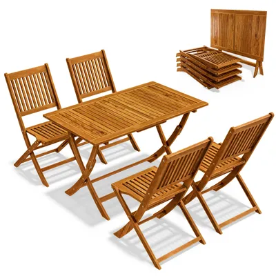 Produktbild von CASARIA® Gartenmöbel Set Wetterfest Klappbar Akazie 5-tlg. FSC®-zertifiziert Holz 160kg Belastbarkeit Garten Terrasse Balkonmöbel 120x70cm Möbelset 4 Personen