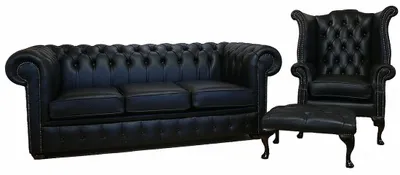 Produktbild von Sofagarnitur Chesterfield Polster Couch Sofa Leder Sitz Garnitur Ohrensessel 424