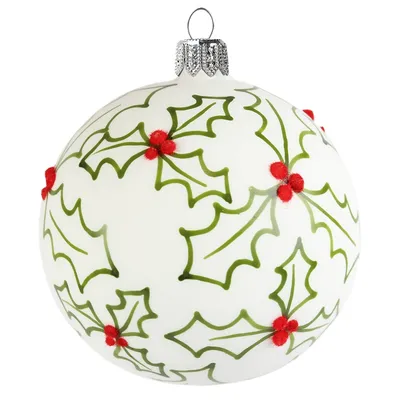 Produktbild von Weiße Kugel mit Weihnachtsstechpalme Dekor