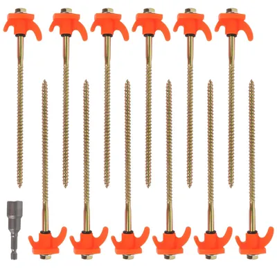 Image de 12 piquets de tente en acier avec vis et système de fixation pour cordes - Accessoires de camping