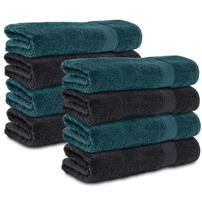 Produktbild von Komfortec 8er Duschtücher 70x140 cm Set aus 100% Baumwolle, 470g/m², Frottee, Weich, Schwarz/Petrol