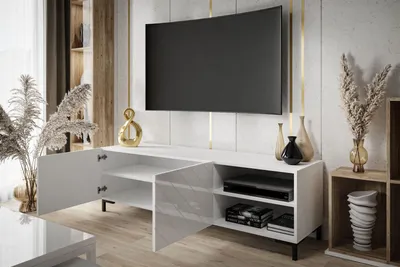 Produktbild von TV - Schrank VIRGINIA weiß Hochglanz Schwarze Kunststoffbeine