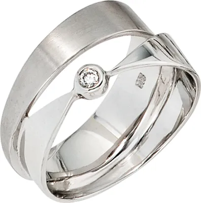 Produktbild von JOBO Damen Ring 585 Gold Weißgold teilmattiert 1 Diamant Brillant 0,03ct. Goldring Größe 54