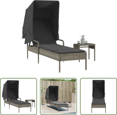 Produktbild von The Living Store Sonnenliege mit Dach und Tisch Grau Poly Rattan