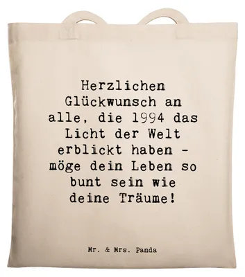 Produktbild von Mr. & Mrs. Panda Jutebeutel Spruch 1994 Geburtstag - Transparent - Geschenk, Schultasche, Glückwunsch, Stoffbeutel, Happy Birthday, Tasche, Uni, feiern, Baumwollbeutel