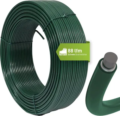 Obrázok produktu pre Napínací drôt Fepro® 3,8 mm x 88 m, zelený, pozinkovaný a potiahnutý plastom - odolný vo?i poveternostným vplyvom, ideálny na pletivo, oplotenie pre vo?ne žijúce zvieratá, záhradníctvo alebo ru?né práce