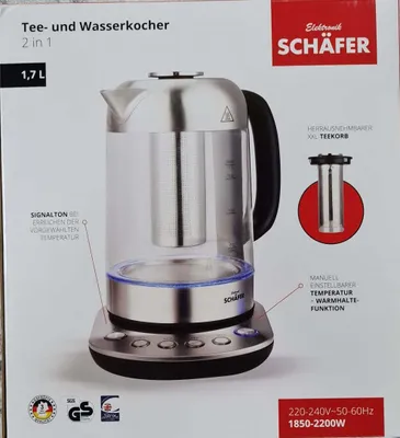 Produktbild von Schäfer Wasserkocher 1,7 Liter Glas Edelstahl mit Timer