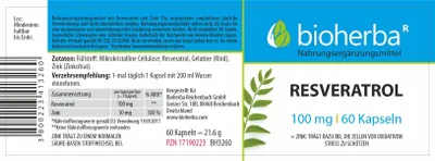 Produktbild von Resveratrol 100 mg 60 Kapseln PZN 17190223