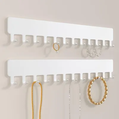 Productafbeelding van Kettinghouder sieradenhouder - Wandmontage - Metaal - Wit - 2 stuks