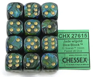 Imagen del producto de Chessex, dados Scarab, modelo W6x12, color jade/dorado